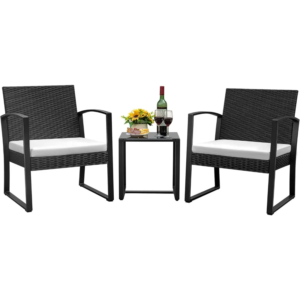 Patio Chairs 3 Piece Outdoor Furniture with All Weather Plastic Seat & Metal Frame Patio Conversation Set for Porch, Balcony