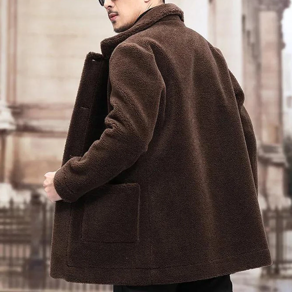 Thick Warm Imitation Lambskin Velvet Jacket for Men with Lapel Collar Casual Coat Suitable for Autumn and Winter