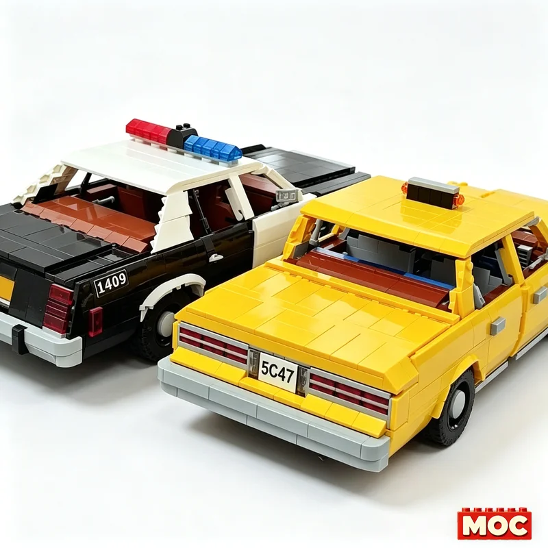 3457PCS MOC Public Service Vehicles Pack Crown Victoria Highway Patrol + NYC Taxi Building Blocks Assembly Toy Set Birthday Gift