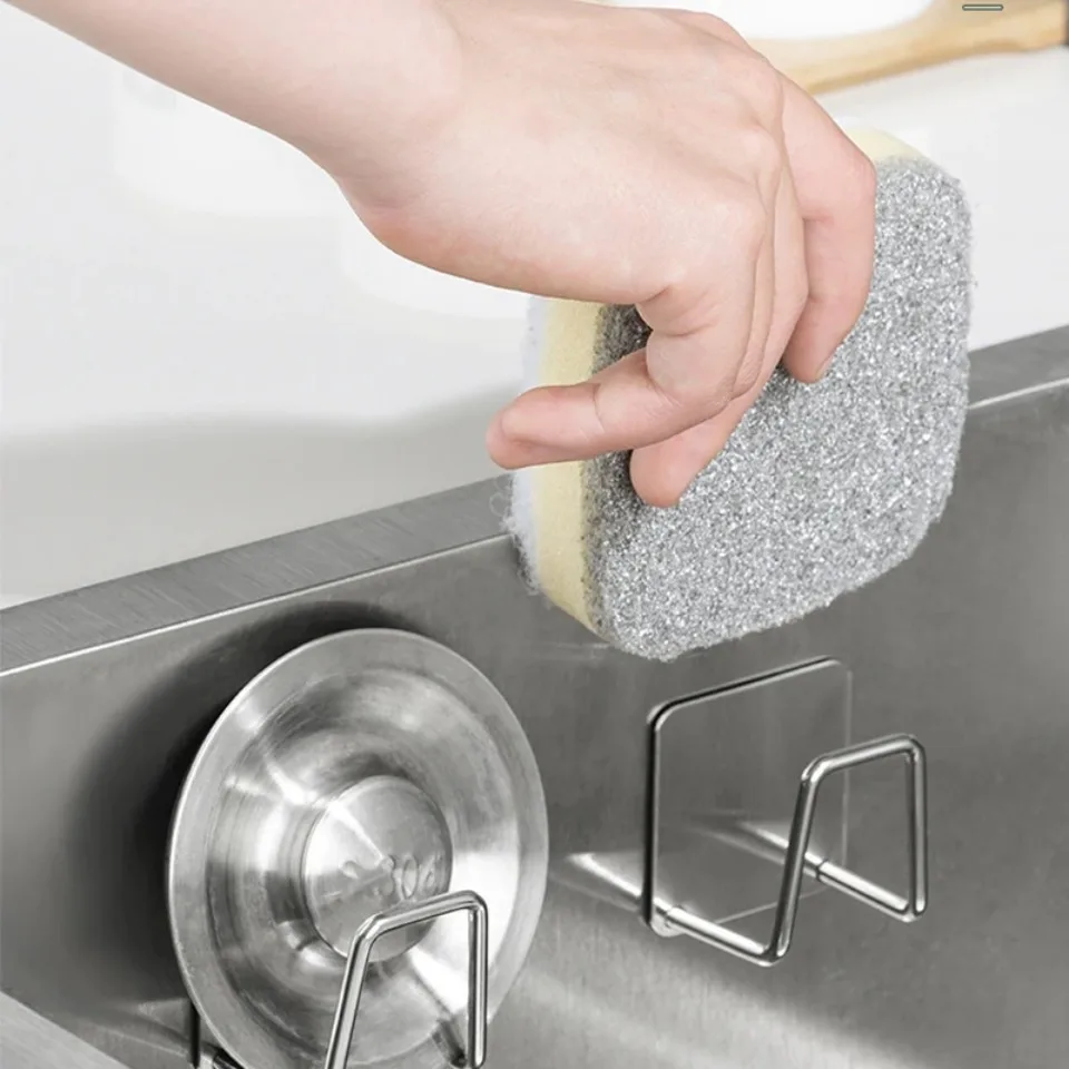 2/4PCS Kitchen Sink Sponge Holder Stainless Steel Self Adhesive Drain Rack Storage Organizer for Kitchen Cleaning