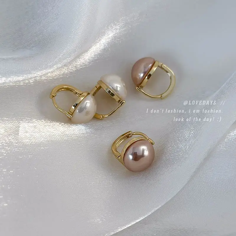 Champagne Half Round Pearl Ear Cuff Light Luxury Versatile Premium Daily Party Office Fashion Earring for Women Use Jewelry