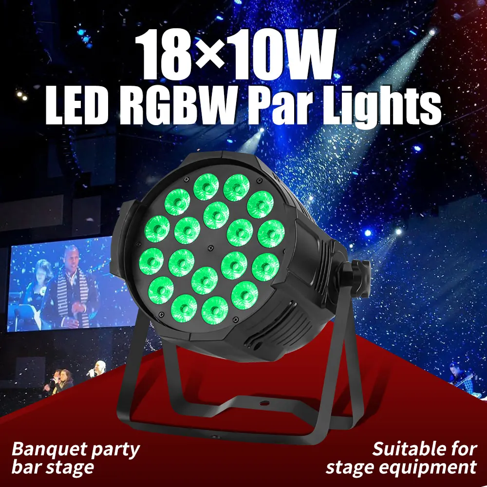 Profissional LED Alumínio Par Luzes, Iluminação de Palco para DJ, Disco Party, Boate, Casamento, RGBWAUV, DMX 512 Controle, 18x10W