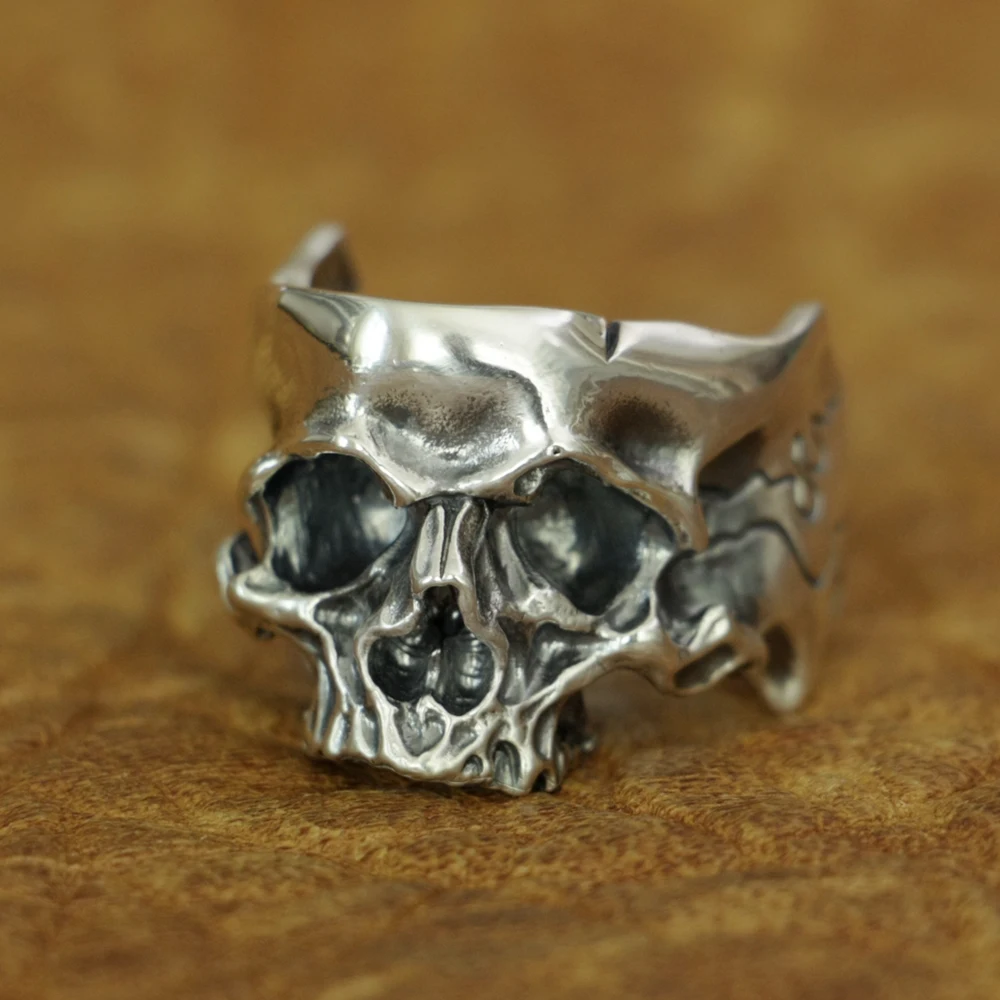 Head Open Twisted Skull 925 Sterling Silver Ring Biker Punk Jewelry TA186 US Size 7~15