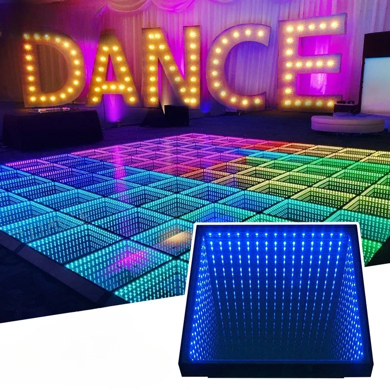 ل المغناطيسي Led أرضية الرقص الزفاف المحمولة ثلاثية الأبعاد التفاعلية Piste De Danse Lumineuse Led إنفينيتي مرآة أرضية الرقص اللاسلكية
