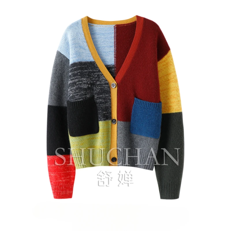 Thick 100% Cashmere Sweater Women New Cardigan  Pockets  Loose Fit  Vintage  Cardigan Feminino  Sweater Mujer  Tops