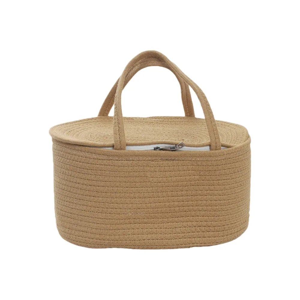 

Cotton Thread Rope Mummy Handbag Large Capacity Divided Into Compartments Diaper Storage Basket Shopping for Diaper/Toy Storage