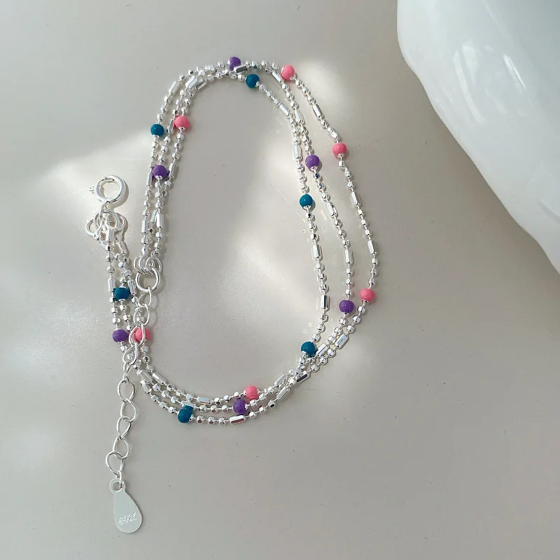 New Arrival 925 Sterling Silver Multicolour Bead Bracelet For Women Three Layers  Drip Glaze Versatile Jewelry Gift Dropshipping