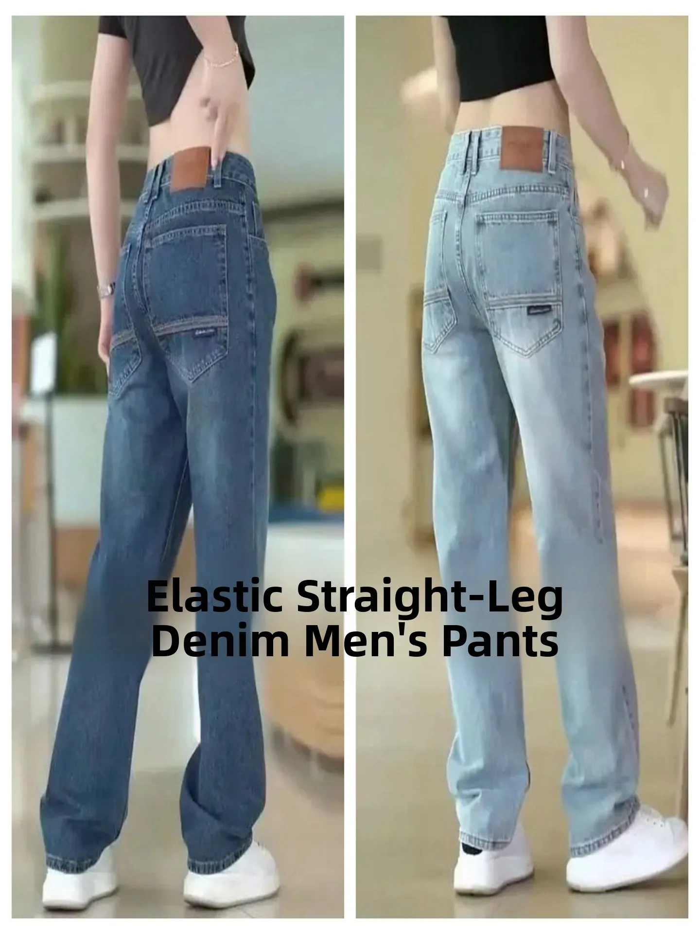 

Loose Fit Men's Jeans Straight Leg Wide Leg Casual Fashionable Spring Autumn Summer Elastic mid Waist Cotton Blend
