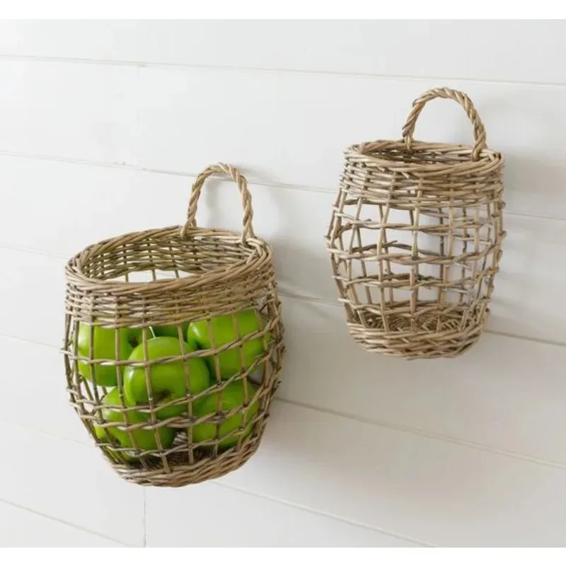 

Handmade oval natural wicker organizer basket set with handle, large black wicker basket, gift