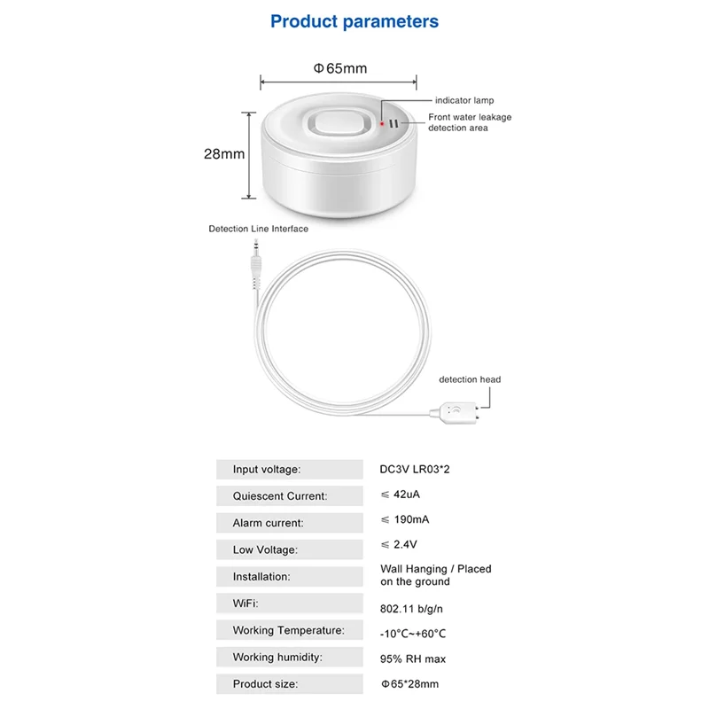 B50B-New Tuya Wifi Allarme ad immersione in acqua Rilevatore di perdite d'acqua Vita intelligente APP Supporto di controllo remoto per Alexa