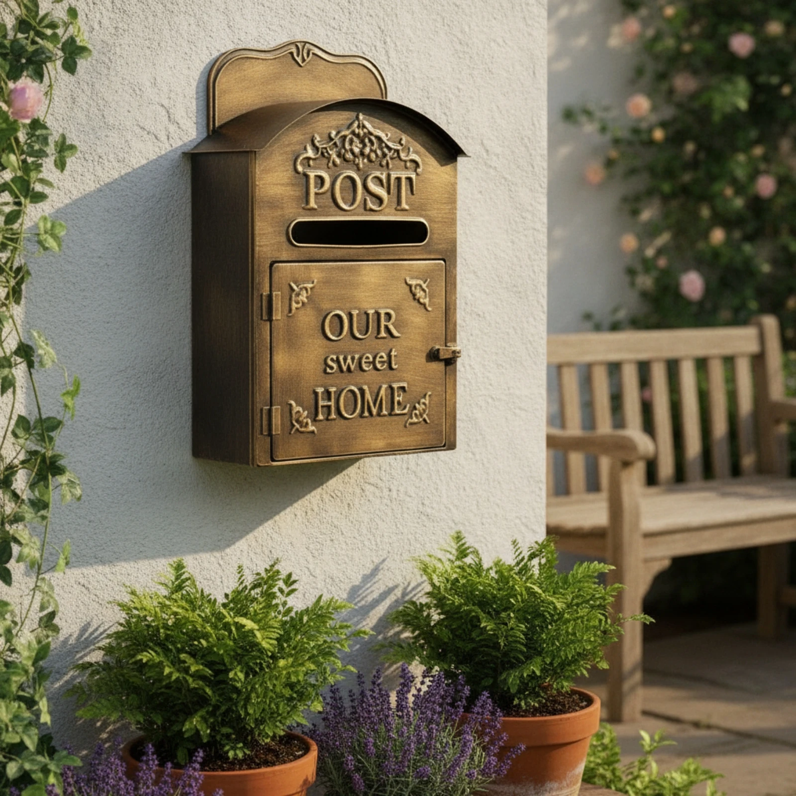 Vintage Mailbox Decorative Mailbox with Latch Wall-Mounted Letterbox Medium Weather-Resistant for Homeowners, Courtyard
