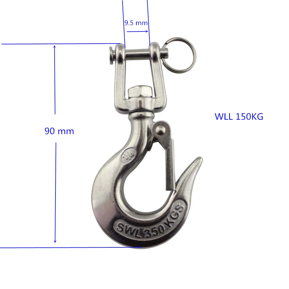 SS316/304 Marine Jaw Type Swivel Crane Hook with Safety Load Limit of 150/350/650/1000/1500Kg Marine Boat Crane Hook