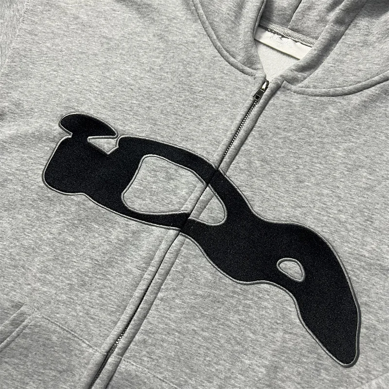 سترة Ida Sply بسحاب للرجال والنساء مع شعار مطرز ومبطن بالصوف سترة مفتوحة بقلنسوة للخريف والشتاء #3