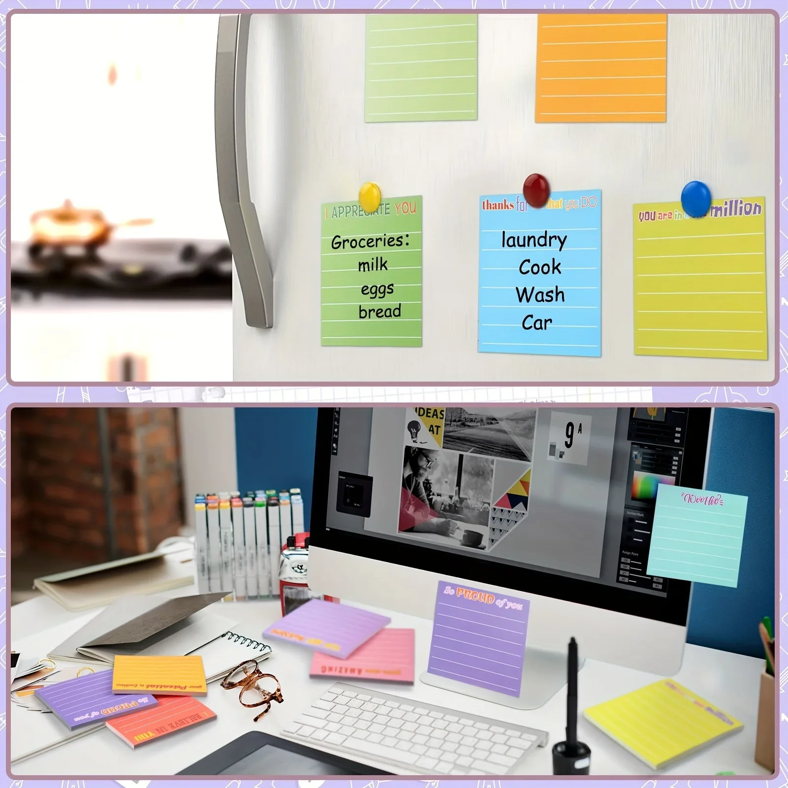 12pcs Inspirational Sticky Notes with Lines,Perfect for Appreciation Motivation Coworkers Teachers Office School Supplies