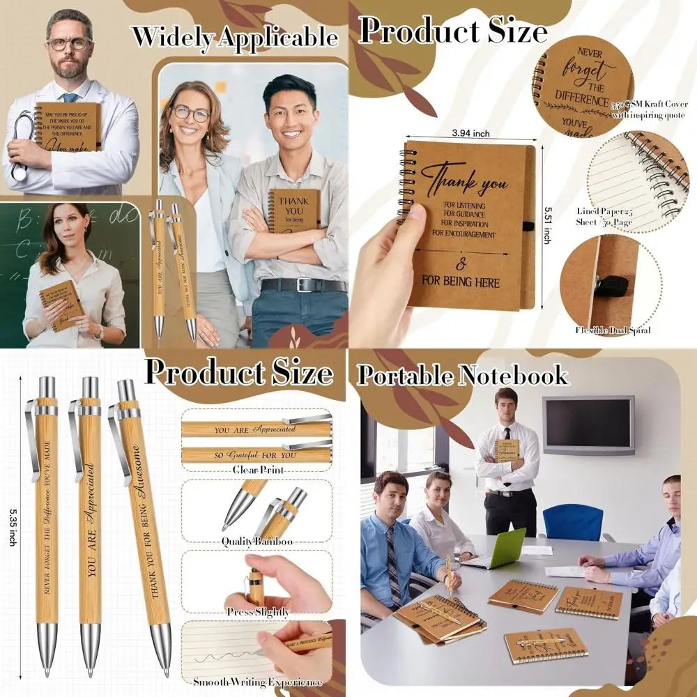 

120-Piece Gratitude Gift Set: Ruled Kraft Notebooks & Bamboo Pens for Staff Appreciation