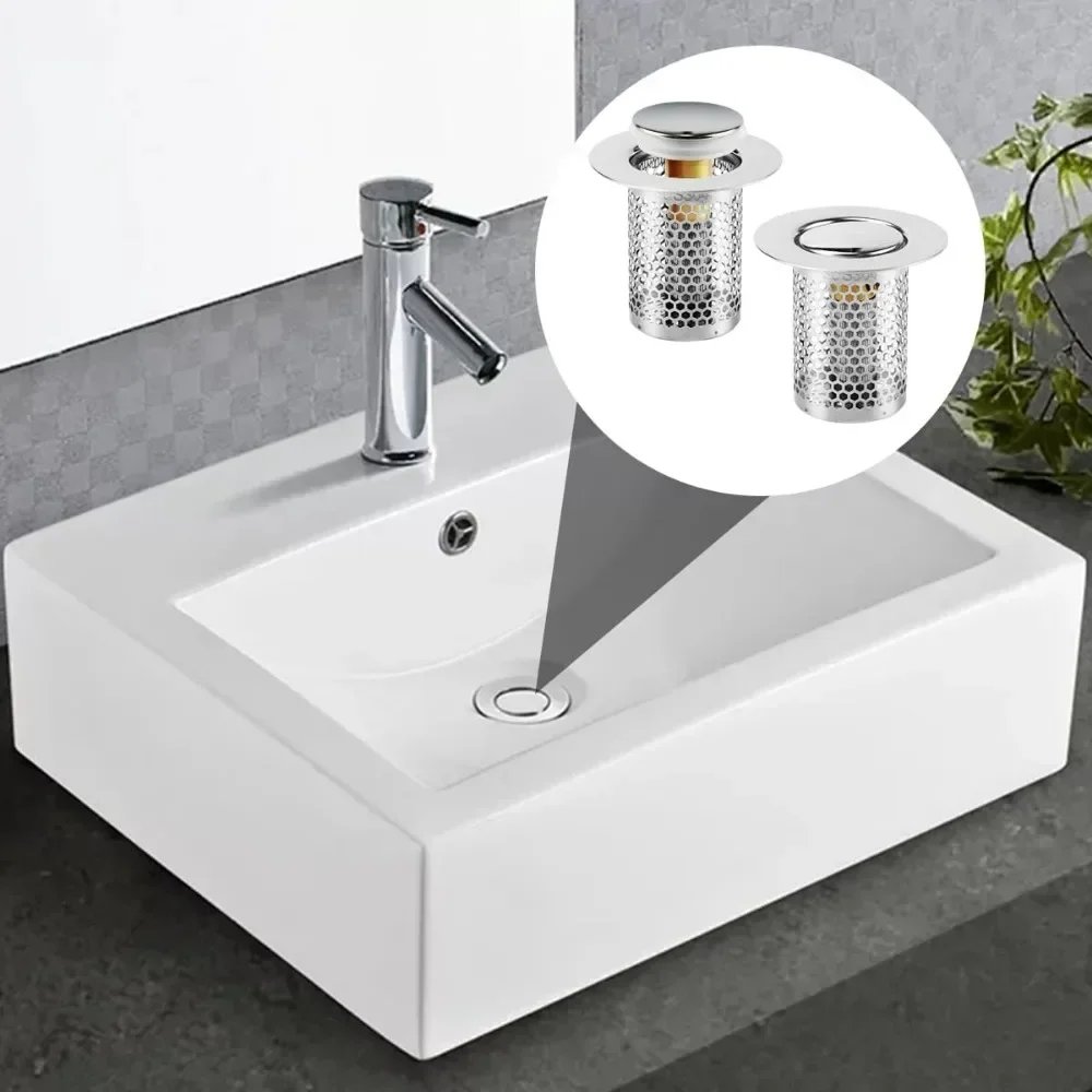 

2025 Filter Basket Stainless Steel News Bathroom Sink Plug Stopper Sink Drain Hair Catcher for Washroom Restroom Kitchen Good