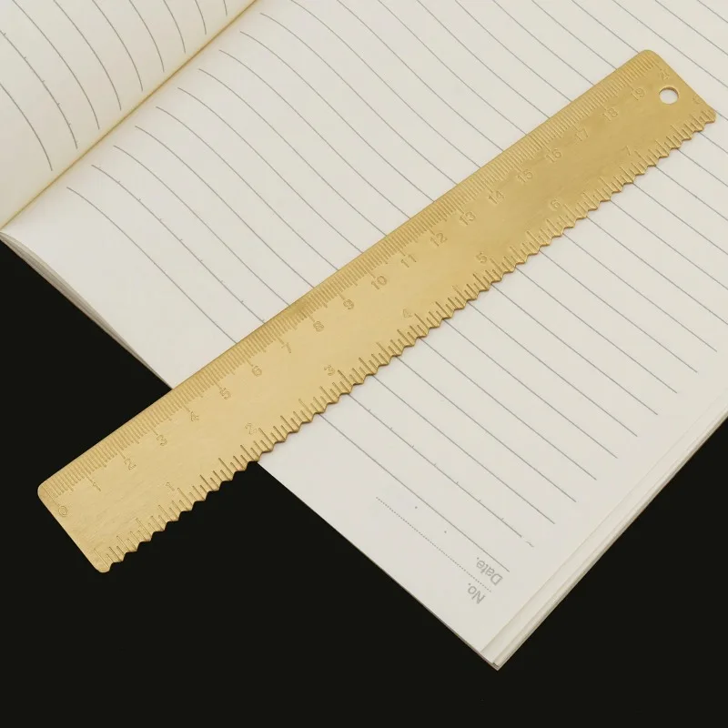 Metal protractor measuring tool, 20cm retro brass ruler, used for drawing lines with wave design, student school supplies