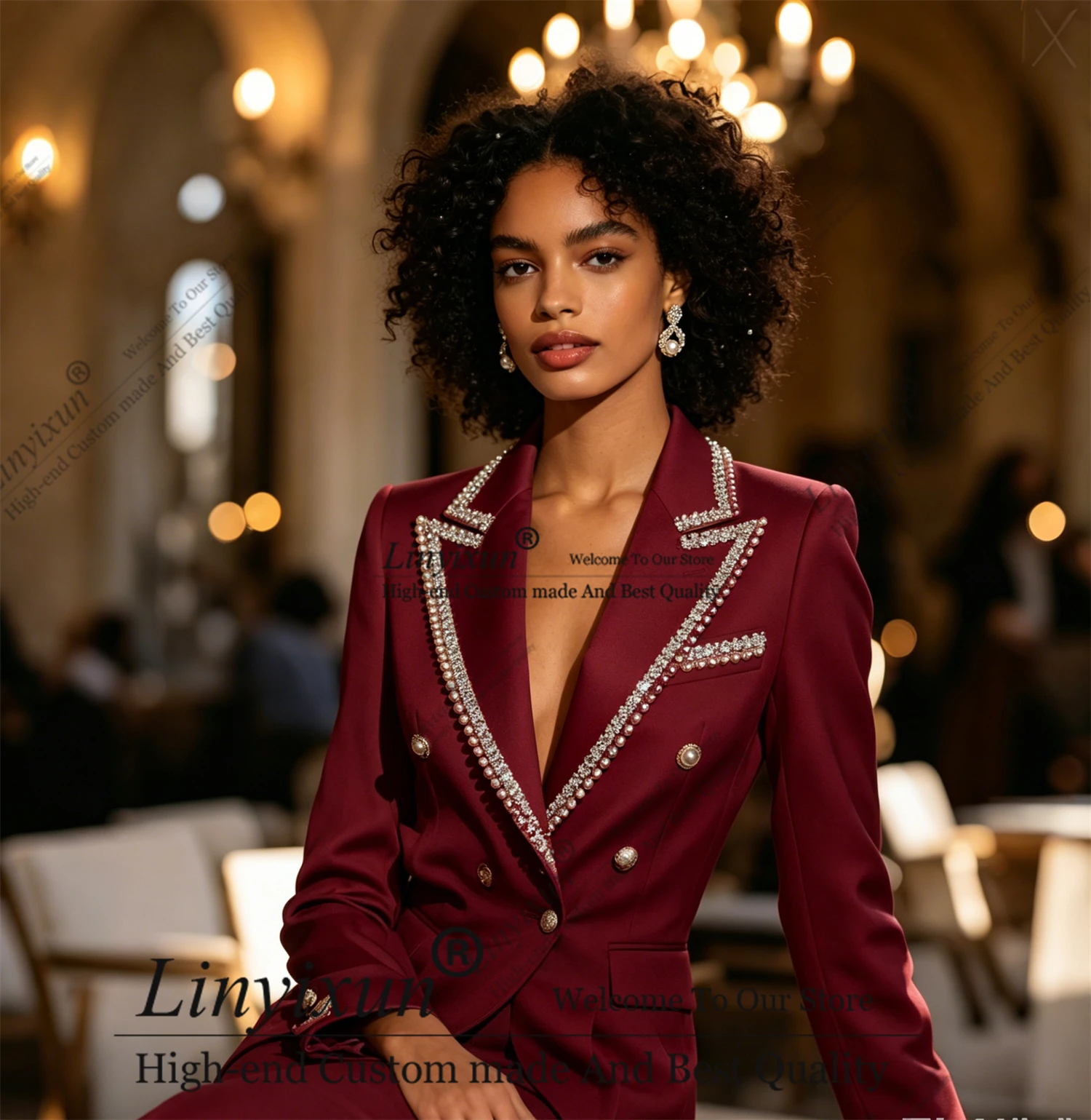 Exquisite Rhinestones Women's Suits Fashion Blazer High Quality 2 Piece Outfits Customzied Female Clothing костюм летний женские view 5