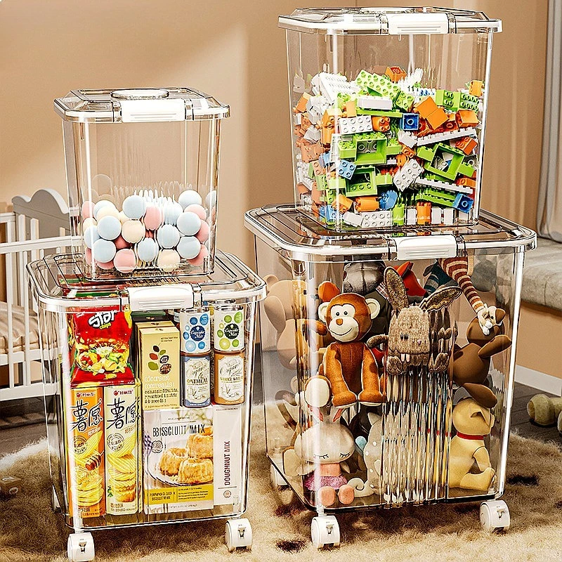 Transparent Large Capacity Storage Box with Wheels for Toys Snacks Home