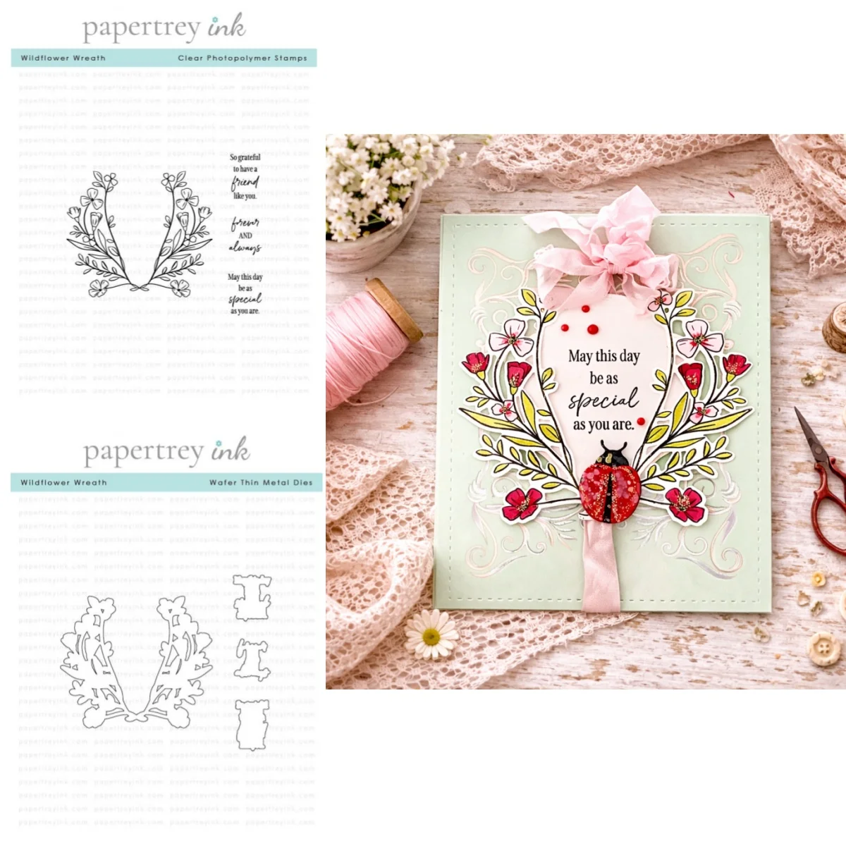 

Wildflower Wreath Clear Stamps Metal Cutting Dies for DIY Decorating Scrapbook Paper Card Album Embossing Craft