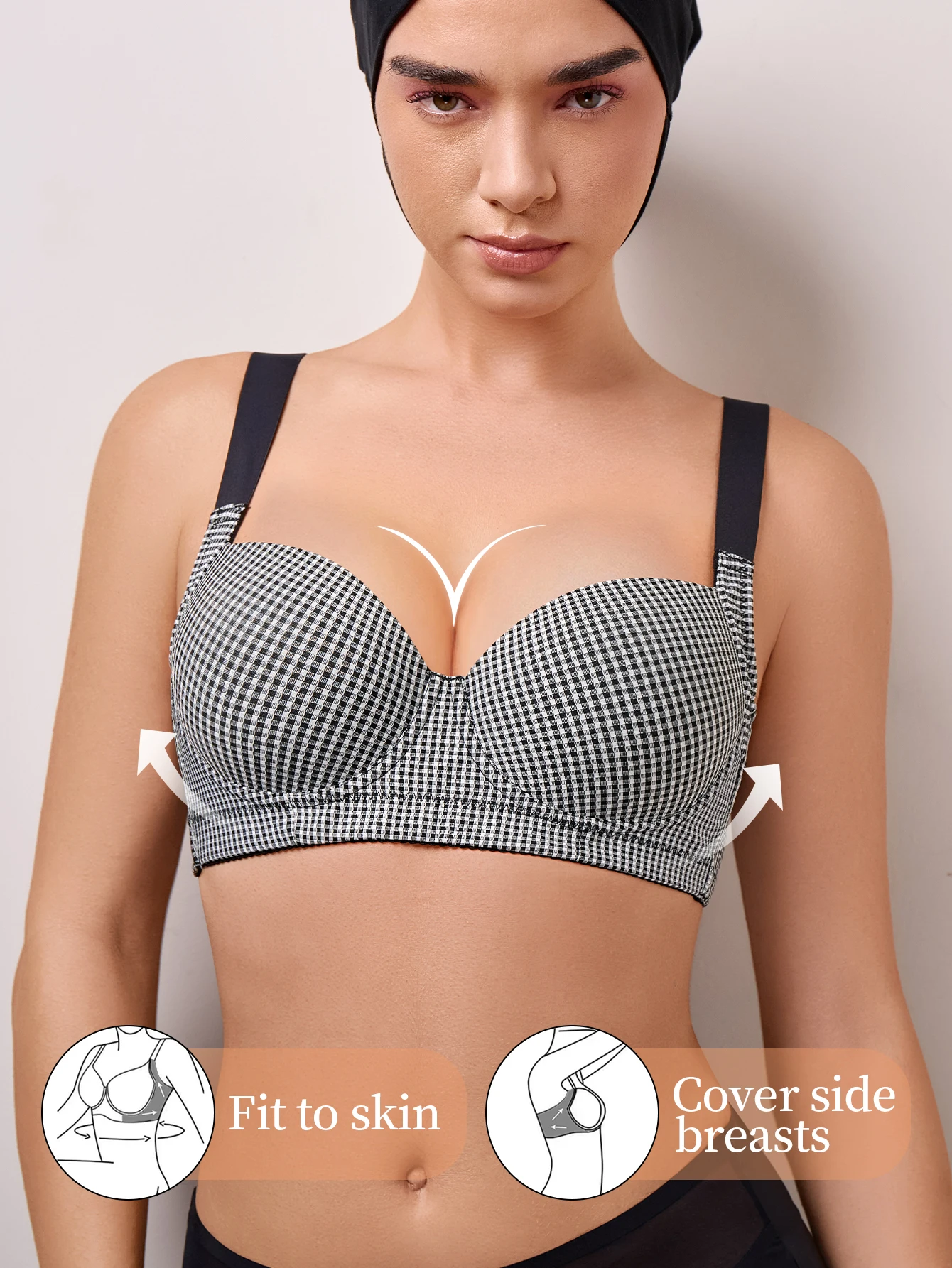 حمالة صدر منقوشة بالشبكة مع دعم رفع لمنع الترهل، قابلة للتعديل لملائمة مخصصة، مريحة ضد الجلد،
