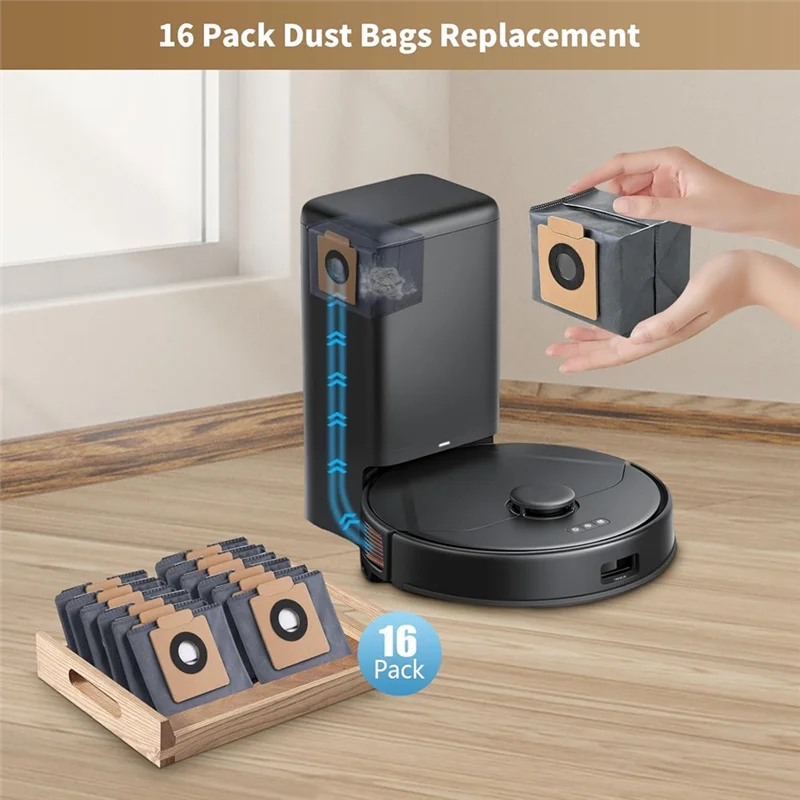 ~ 16 عبوة من أكياس الغبار المتينة لـ Eufy Clean X8 Pro X10 Pro Omni Robot Vacuum محطة فارغة ذاتية، ملحقات أكياس بديلة مكونة من 4 طبقات