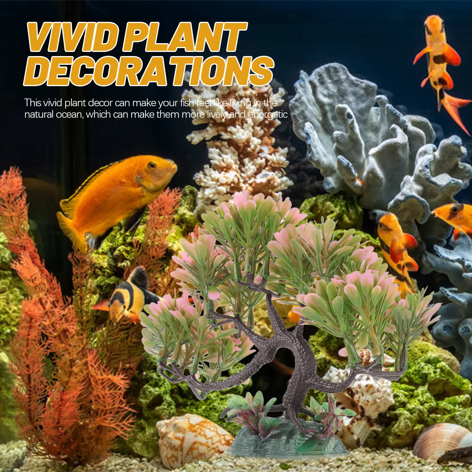 Realistic Fake Aquarium Plants with Thickened Base – Small Tree Design for Fish Tank Decoration & Underwater Landscape