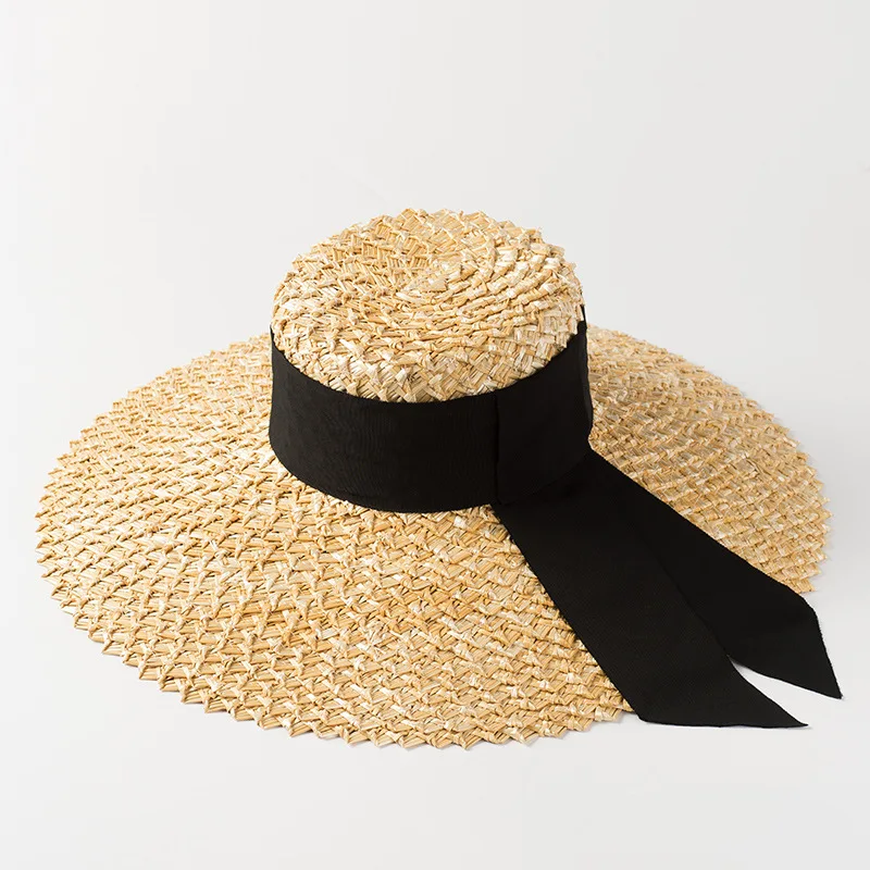 Summer straw hat hand-woven with straw bow ribbon outdoor travel sun protection beach hat sun hat  hats for woman