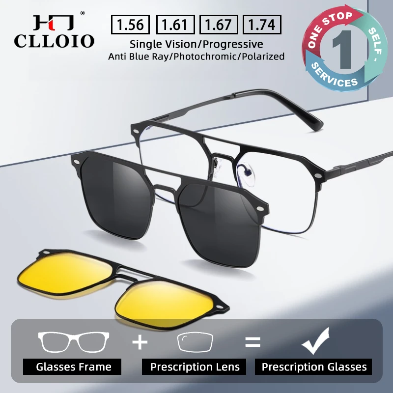 

CLLOIO Three in One Aluminum Magnesium Sunglasses Polarized Magnetic Suction Cover Glasses Men Sunglasses Progressive Eyeglasses