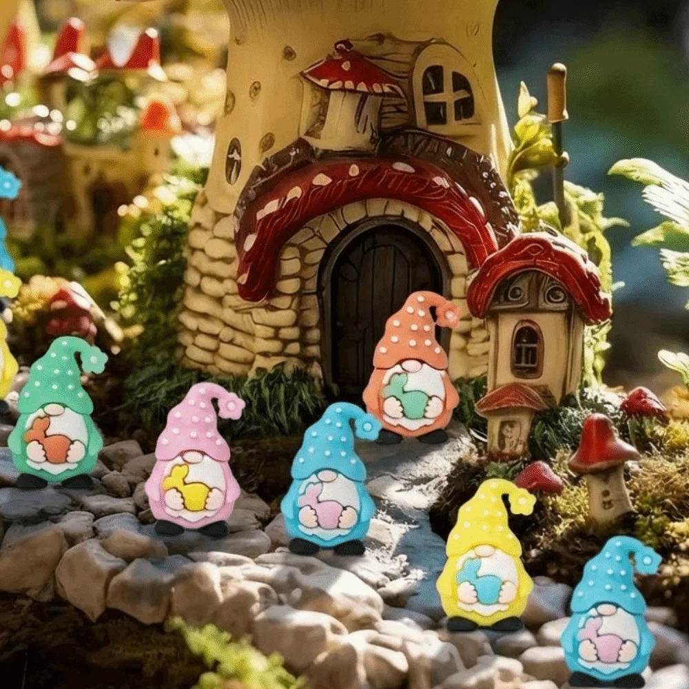 5Pcs PVC Easter Gnome Figurines Realistic Basket Fillers Miniature Gnome Statue Handicraft Simulated Dwarf Statues Party Favors