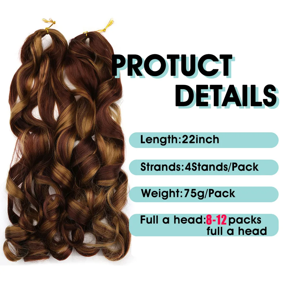 Trenzas de crochet sintéticas Loose Wave Spiral Curl, ombre, preestiradas, para mujer, rizos franceses 3