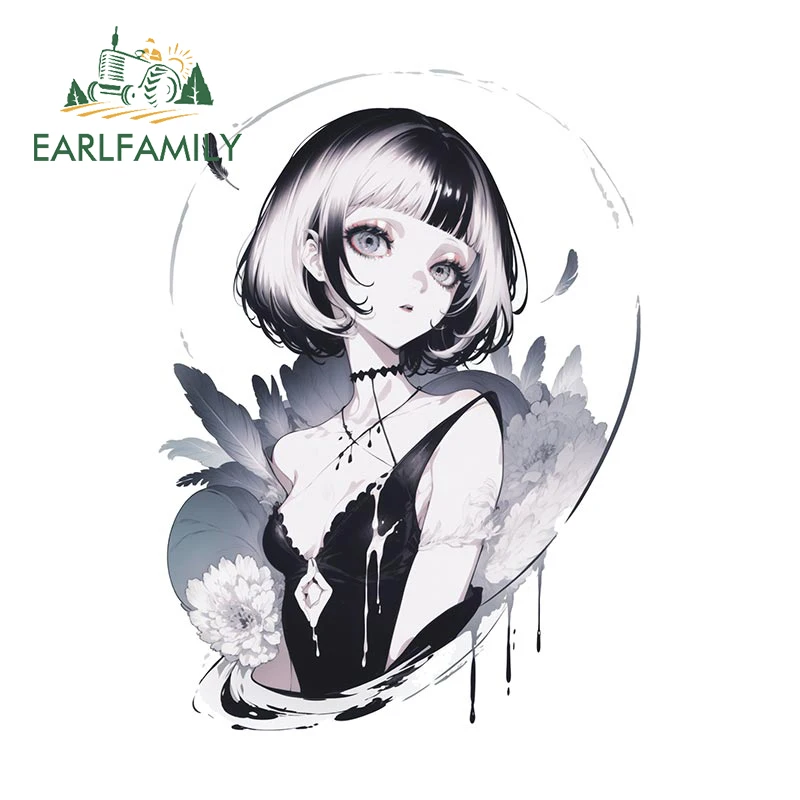EARLFAMILY Cartoon Lori Peek Car Sticker Original Peacock Princess Decals Retro Ink Painting Girl Graffiti Window Trunk Stickers