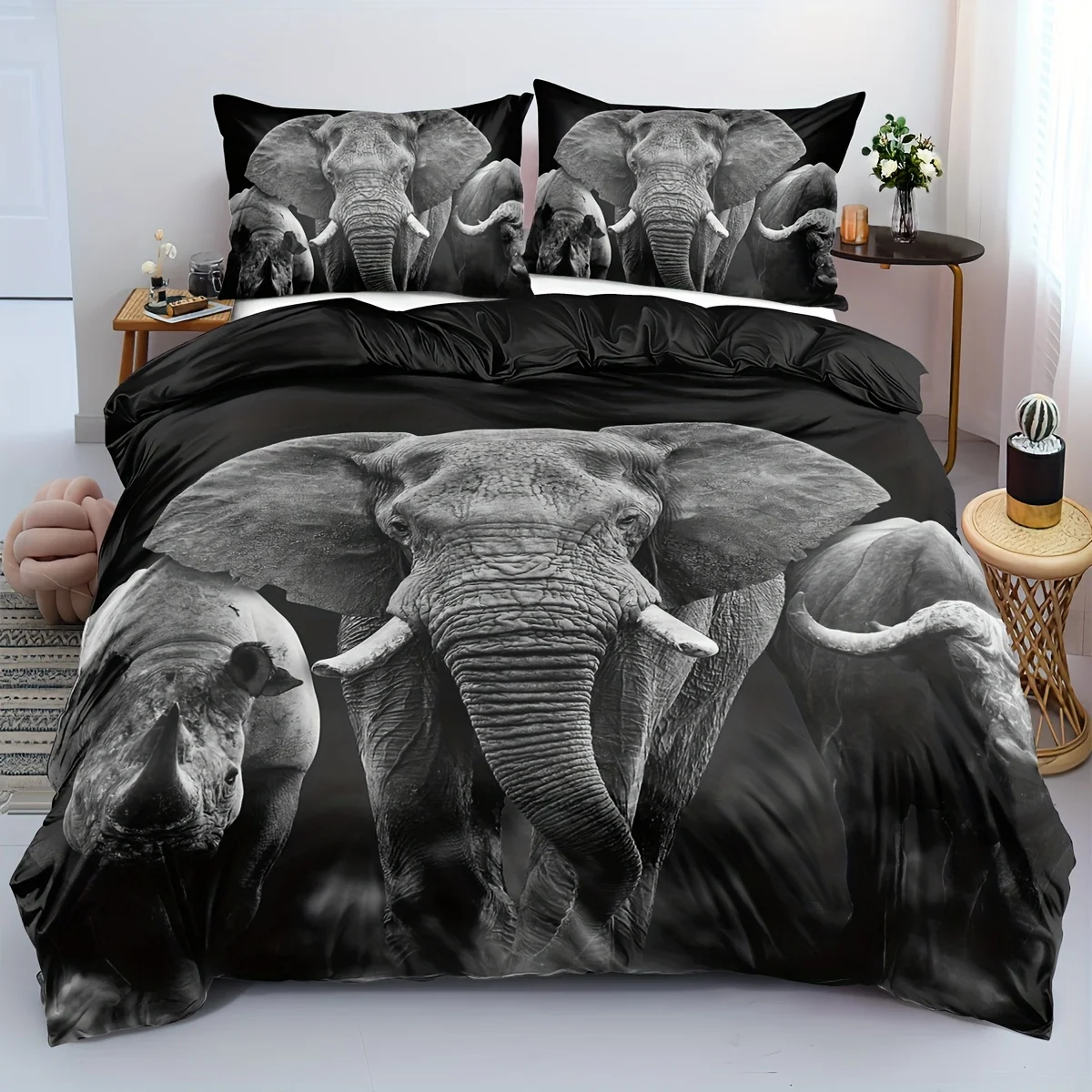 

2/3pcs, Soft and Comfortable Elephant Down Quilt Cover Elephant Bedding Set, Animal Pattern Bedding Set, 3D Elephant Double Size