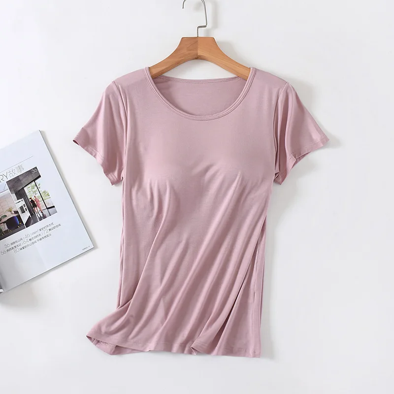 Chest Pad Lingerie Feminina Sleepwear New Modal Home T-shirt Sleep Tops Short Sleeve Summer Pajama For Women Sleeping Wear