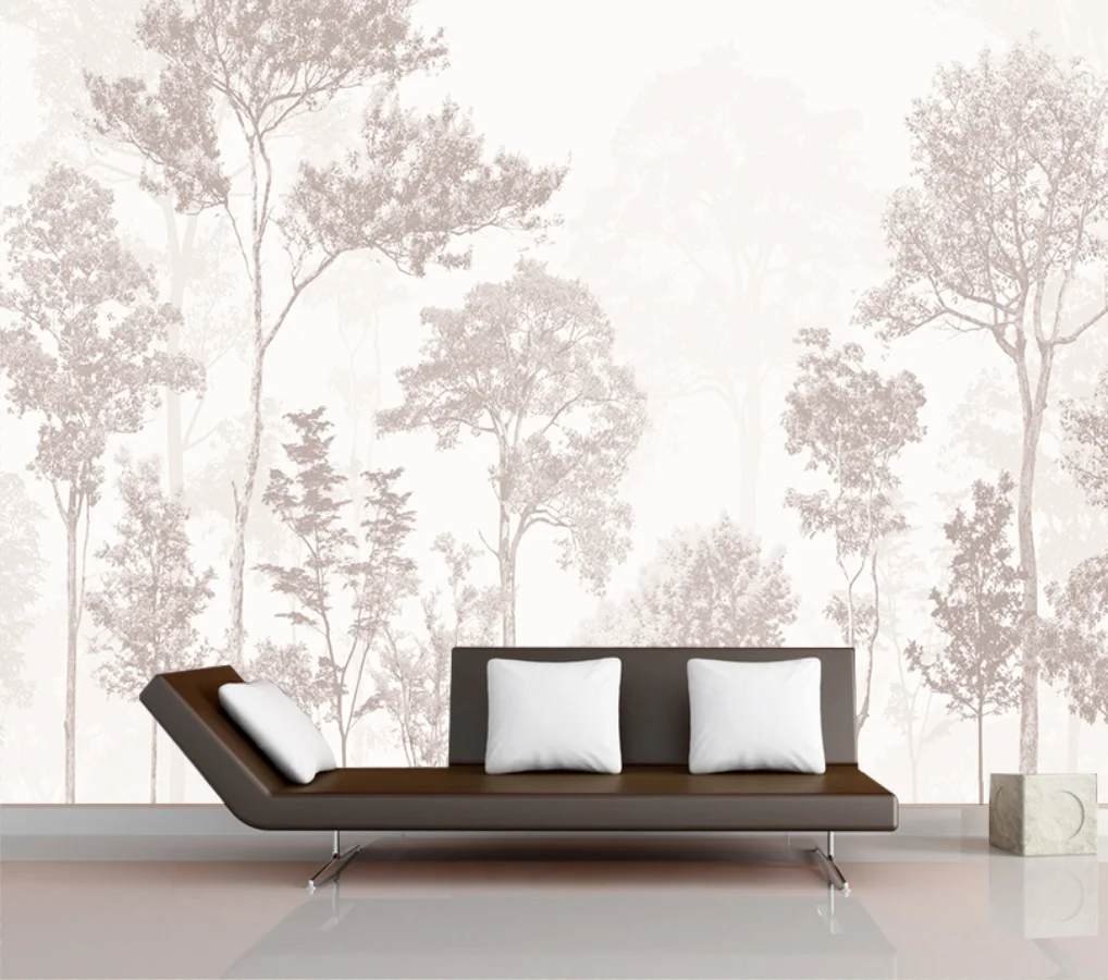 

Custom size wallpaper mist trees, plants and foliage covered hills mural home decor landscape hanging paintings 3d wallpaper