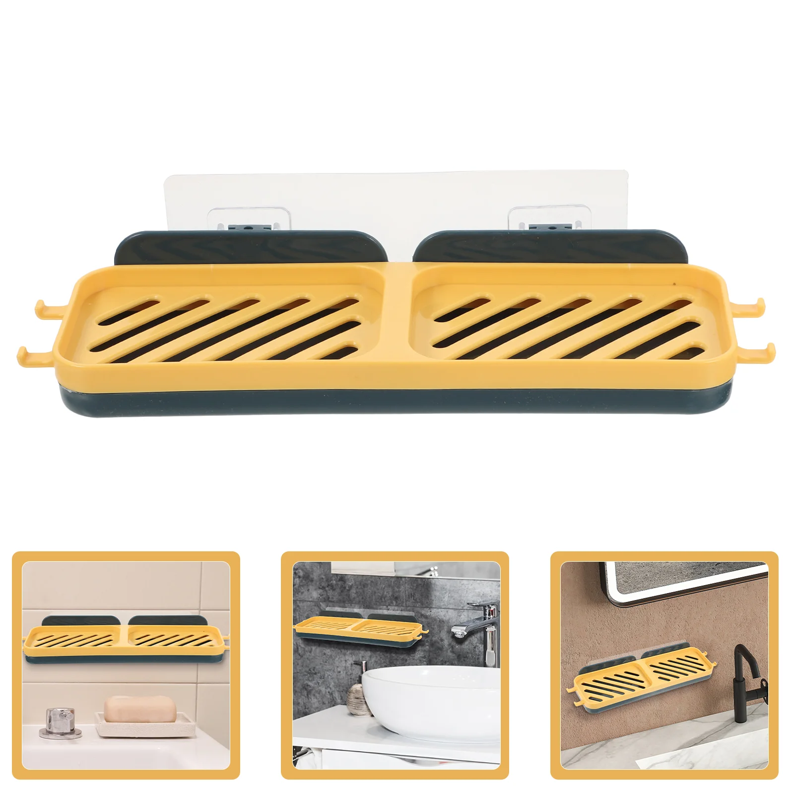 

Cartoon Container Wall Mounted Soap Dish Holder Bathtub Storage Organizer Pp Tray Adhesive Plastic for Shower