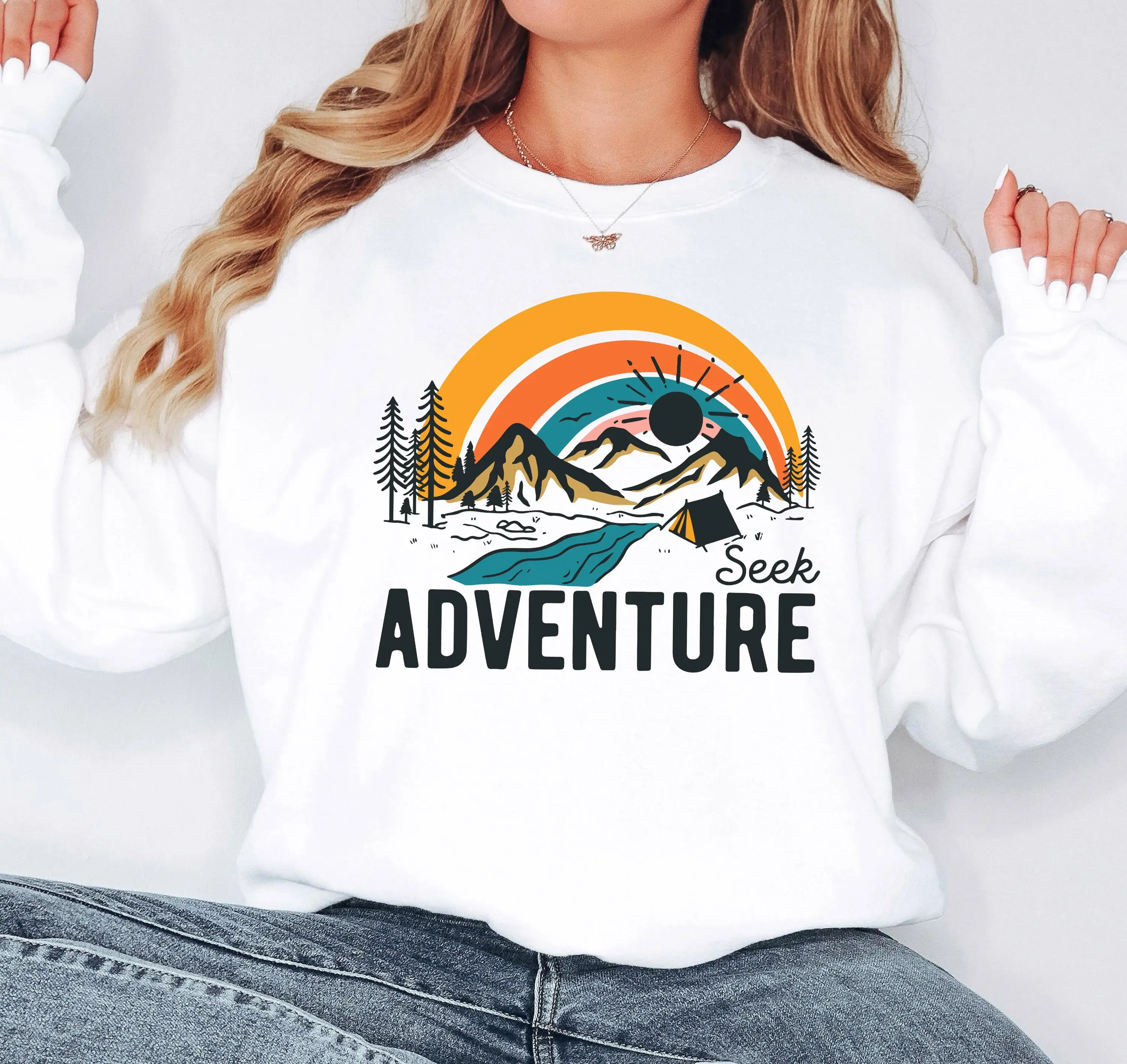 

Толстовка с рисунком Seek Adventure, толстовка с капюшоном, мужские и женские толстовки с круглым вырезом, топы Y2k, осенне-зимний пуловер, женская одежда