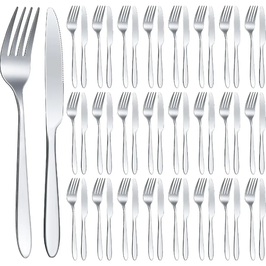 

50 Pieces Stainless Steel Forks Silverware Set Dinner Forks and Knives Flatware Tableware Cutlery Set for Kitchen Restaurant Di