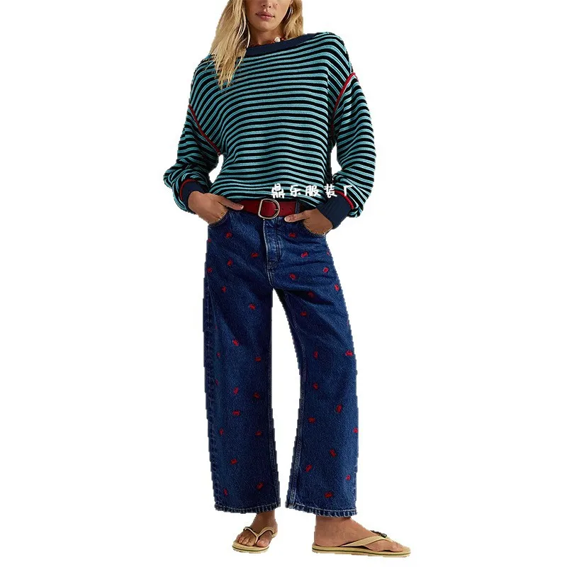 Fashion Knitted Striped Casual Women's Pullover Tops Autumn Winter Loose Patchwork Simple Versatile Pullover Sweater Ladies 2025