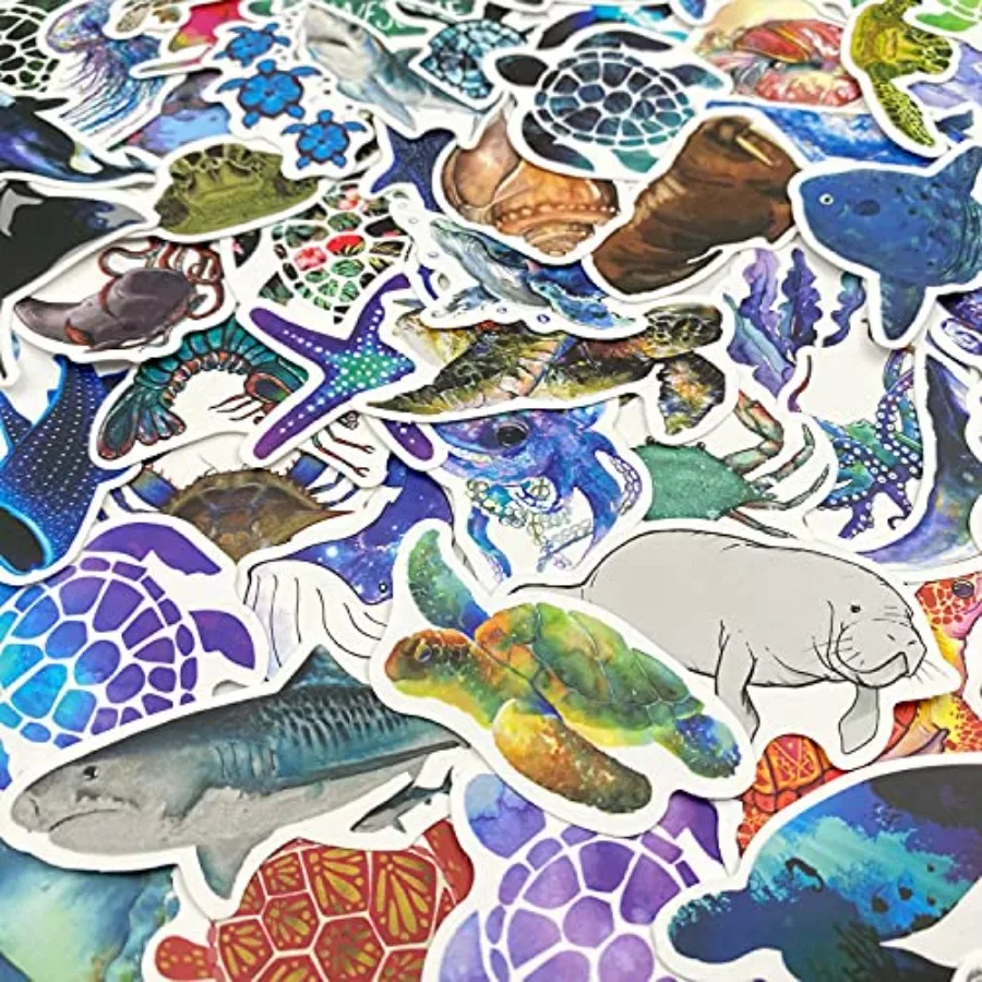 100 Pcs Ocean Animal Stickers, Waterproof Vinyl Sea Life Sticker Pack