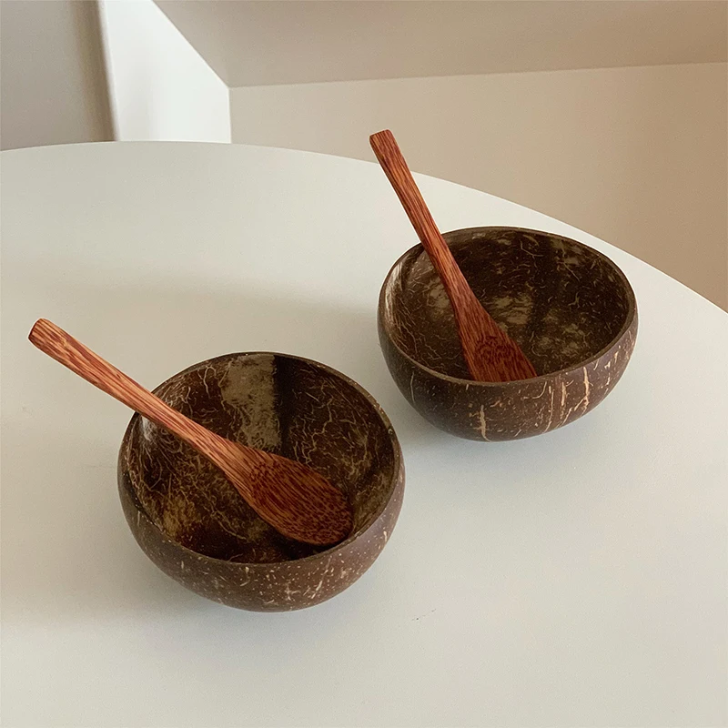 Natural Coconut Bowl Wooden Handmade Coconut Bowls For Eating Tableware Fork Spoon For Dessert Fruit Salad Mixing Rice