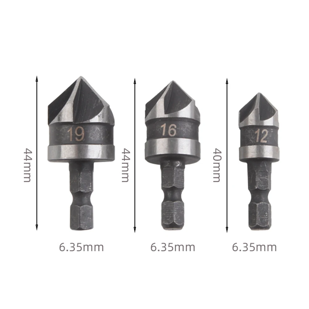 1Pc 5-Flute Countersink Drill Bit 82 Degree Chamfer For Wood Soft Metal 12/16/19mm Carbon Steel Hex Shank