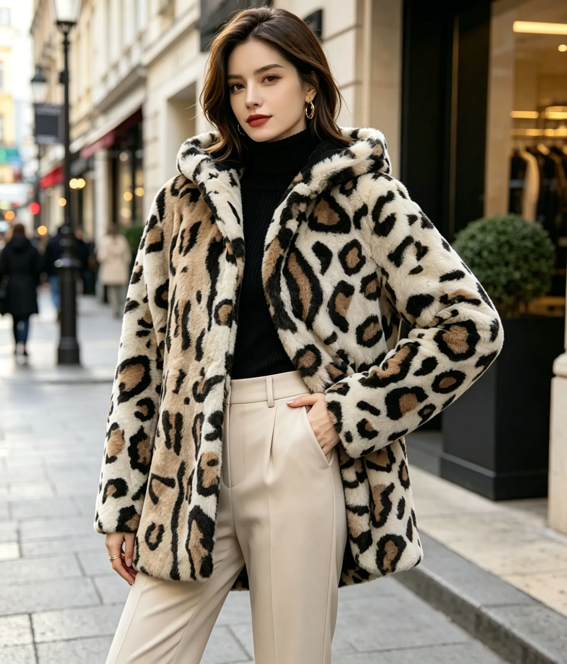 Neue Leopard Print Mit Kapuze Mantel Winter Mode Persönlichkeit Dicke Warme Mantel frauen Faux Pelzmantel