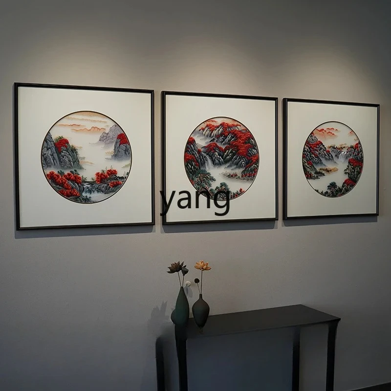 LTTM Su embroidery finished product hanging painting new Chinese living room triptych hand-embroidered landscape painting