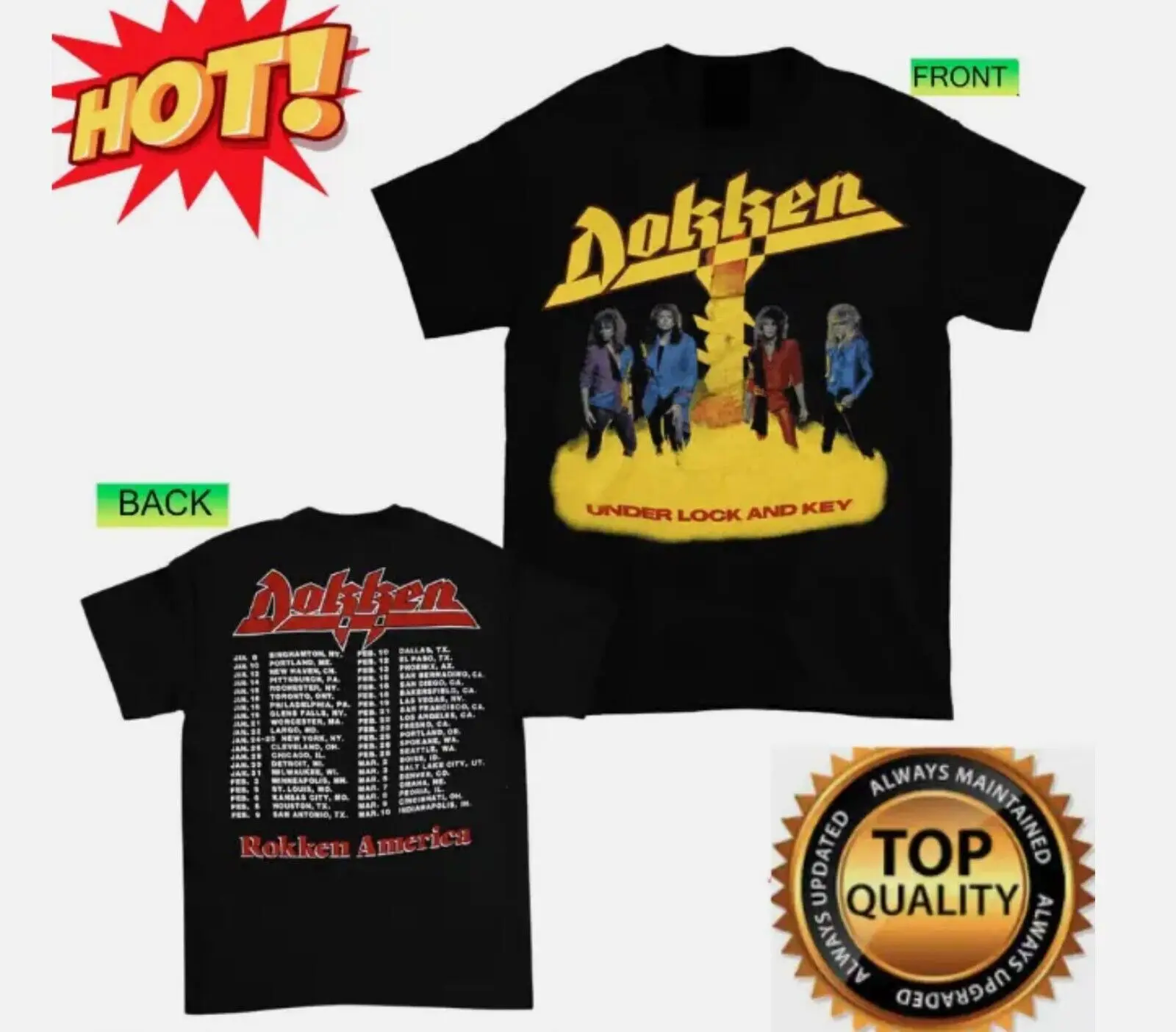 

Dokken T-Shirt, Dokken Under Lock And Key Tour 1985 Unisex S-5XL