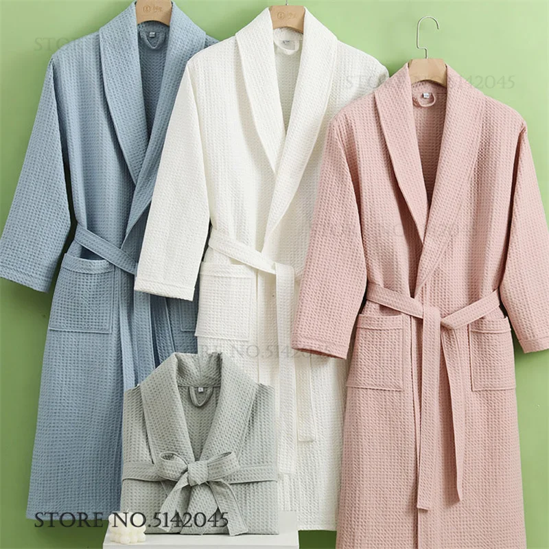 

Хлопковый вафельный халат для пары, кимоно, весенне-осенний новый халат, одежда для сна, свободное повседневное домашнее платье, одежда для дома, удобная пижама