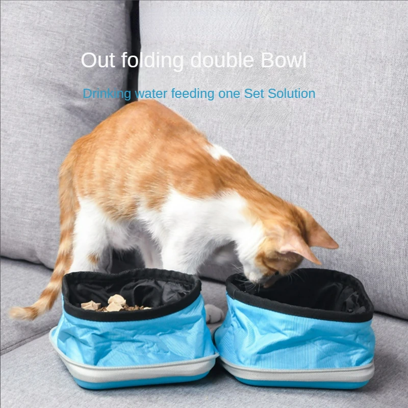 

Folding Pet Bowl Bag Out Dog Bowl Drinking Cat Feeding Bowl Dual Use Hanging Buckle Storage Bag Waterproof Wearable Dog Bowl