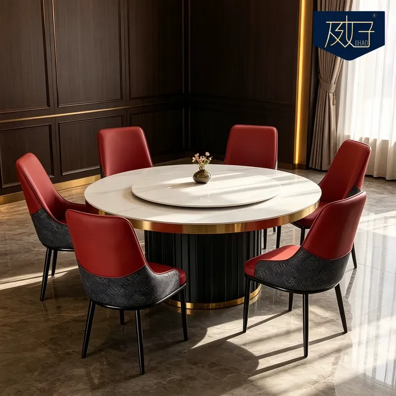 Electric Dining Table Turntable Rock Slab Large Round Table For Hotel Banquet Hall Hot Pot Light Luxury 15 20 People