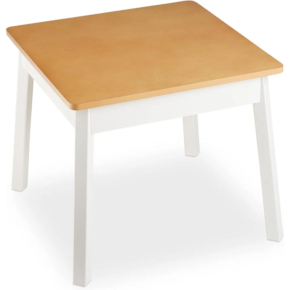 Juego de mesa y silla para niños, mesa cuadrada de madera, blanco y Natural, Melissa & Jeff