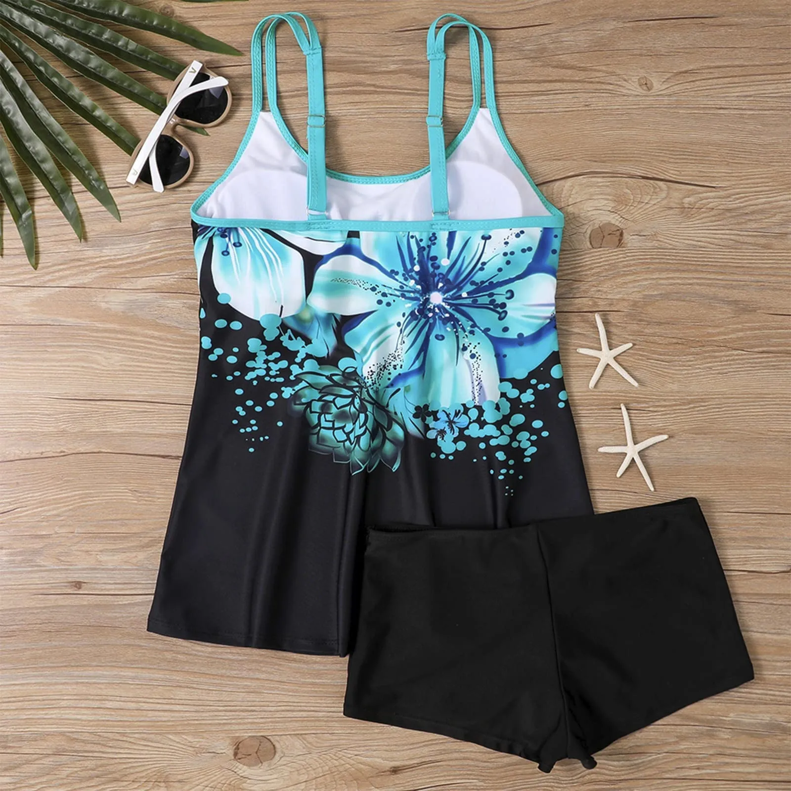 Elegant 2-Piece Sets For Women Women Plus Size Vintage Print Strappy Back Tankini Set Two Piece Swimdress Panty Комплекти бікіні